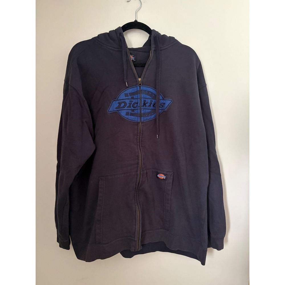 Dickies Mens XL Navy Blue Full Zip Hoodie Embroidered Logo Heavyweight Fleece
